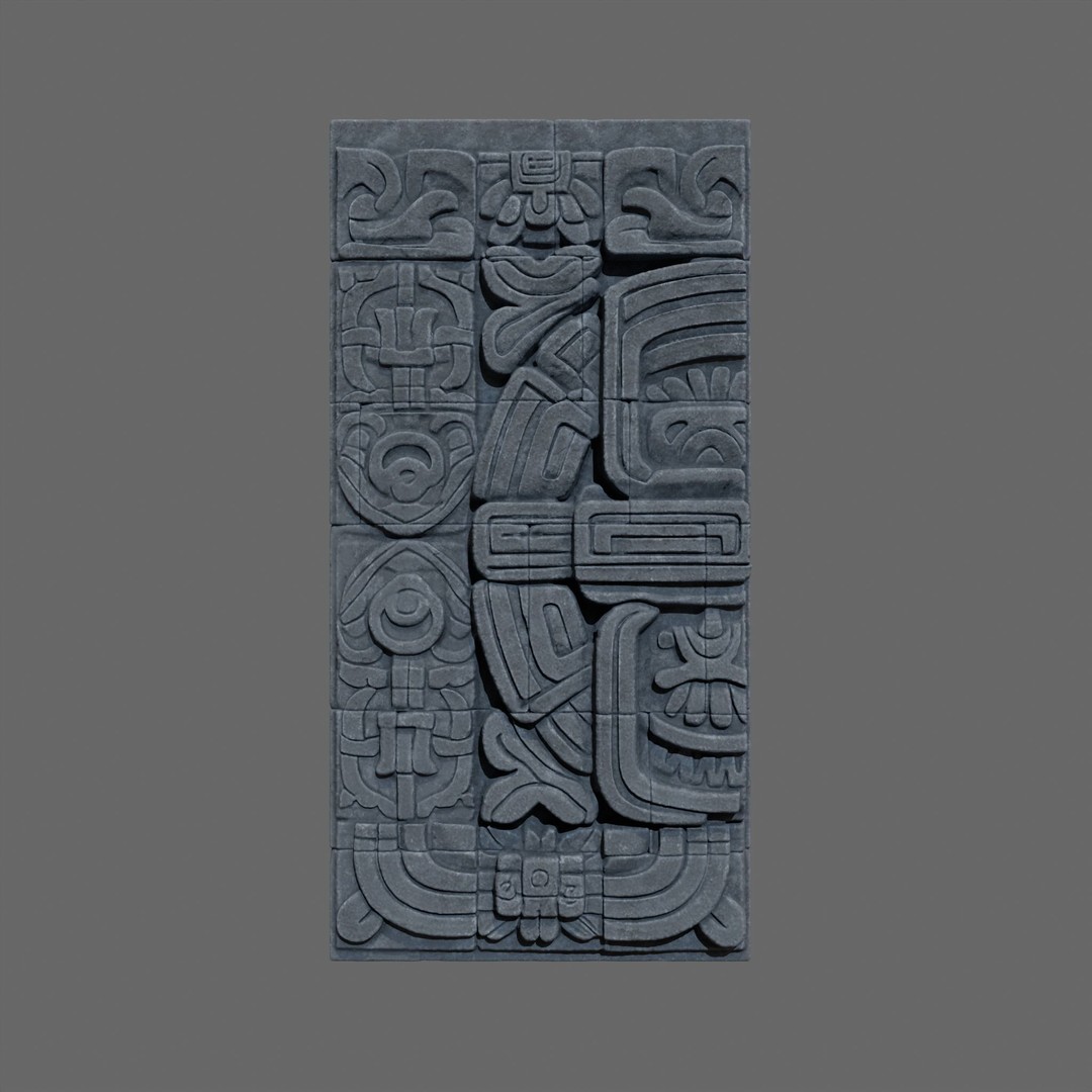 High Poly Mayan Temple Wall 3D Model – Ancient Architecture, FBX - View 4
