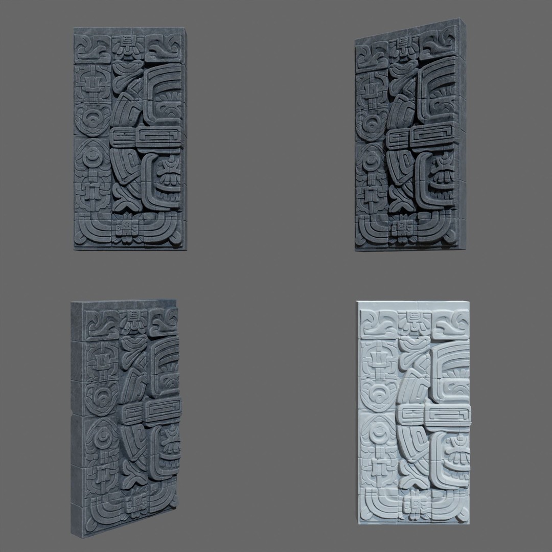High Poly Mayan Temple Wall 3D Model – Ancient Architecture, FBX - View 5