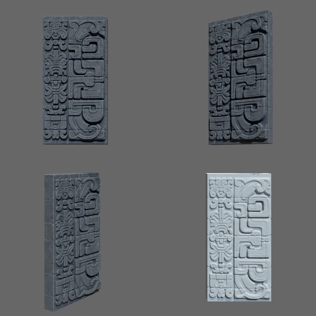High Poly Mayan Temple Wall 3D Model – Ancient Architecture, FBX - View 9
