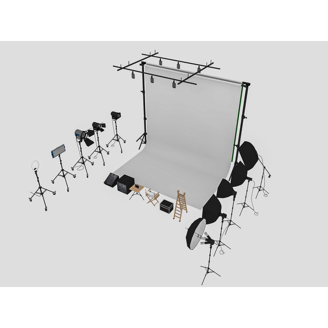 Studio Photography Lights 3D Model – High Poly Lighting Equipment, FBX, Blender - View 3