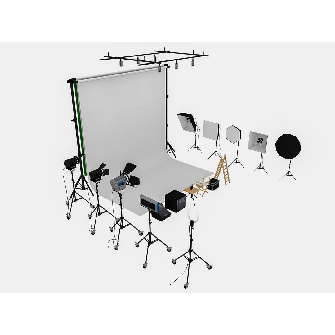 Studio Photography Lights 3D Model – High Poly Lighting Equipment, FBX, Blender - View 4