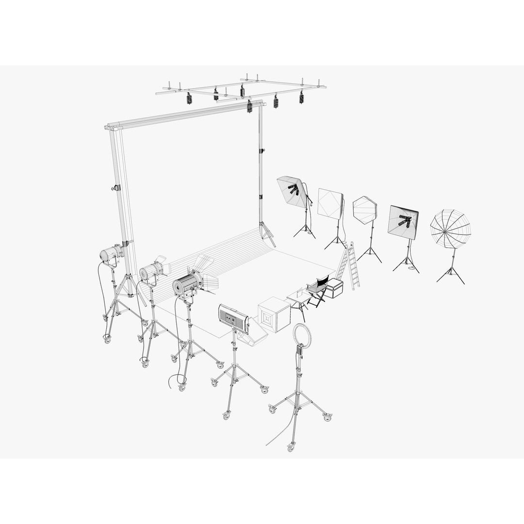 Studio Photography Lights 3D Model – High Poly Lighting Equipment, FBX, Blender - View 8