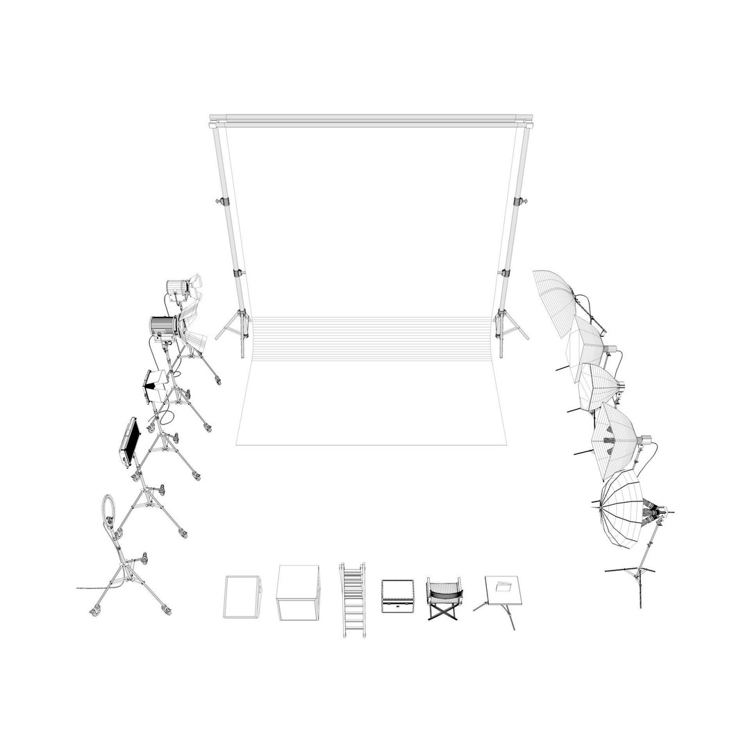 Studio Photography Lights 3D Model – High Poly Lighting Equipment, FBX, Blender - View 9