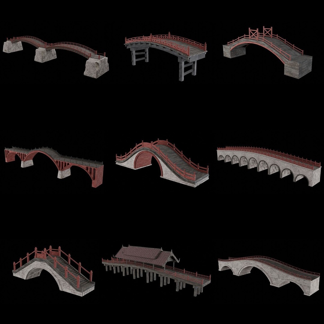 Japanese Bridge 3D Model – Low Poly Game Ready Collection, FBX & OBJ