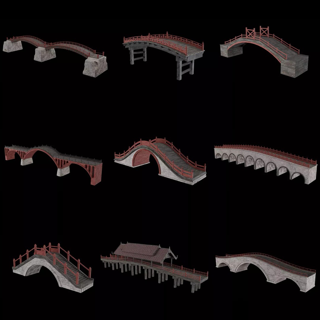 Japanese Bridge 3D Model – Low Poly Game Ready Collection, FBX & OBJ - View 2