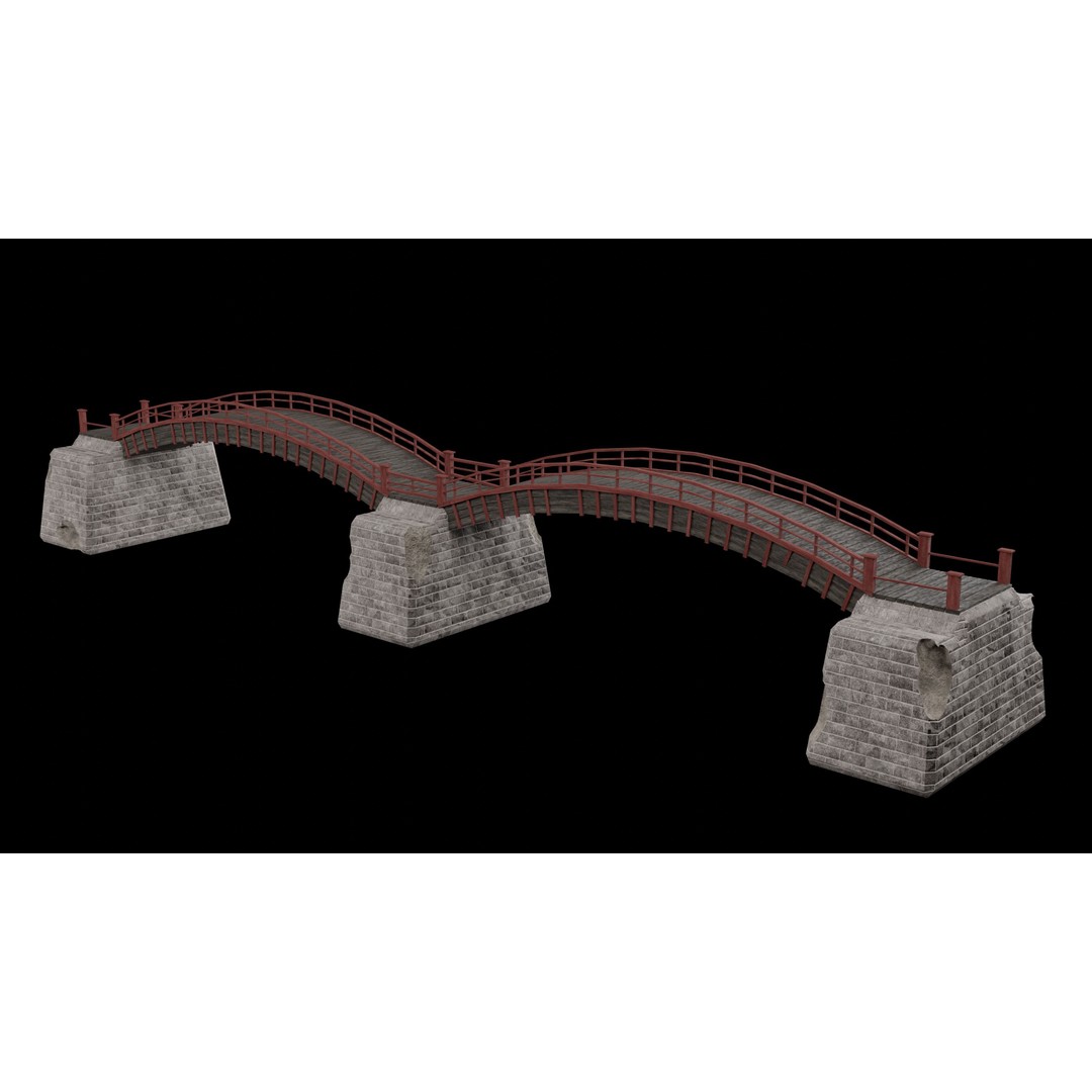 Japanese Bridge 3D Model – Low Poly Game Ready Collection, FBX & OBJ - View 3