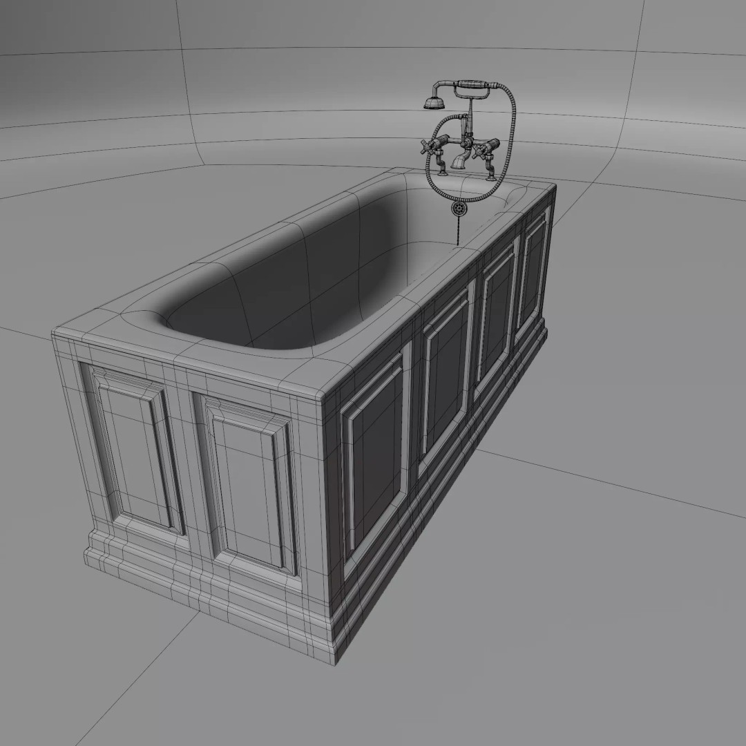 Vintage Bathtub 3D Model – Low Poly Glazed Ceramic Design, FBX, OBJ