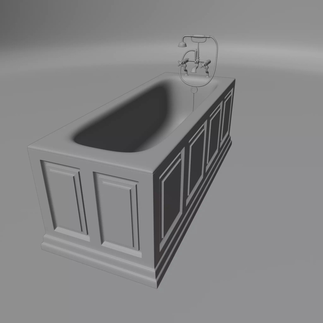 Vintage Bathtub 3D Model – Low Poly Glazed Ceramic Design, FBX, OBJ - View 10