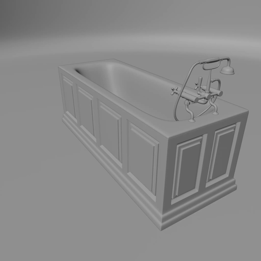 Vintage Bathtub 3D Model – Low Poly Glazed Ceramic Design, FBX, OBJ - View 11
