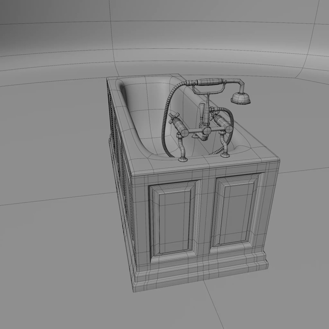 Vintage Bathtub 3D Model – Low Poly Glazed Ceramic Design, FBX, OBJ - View 12