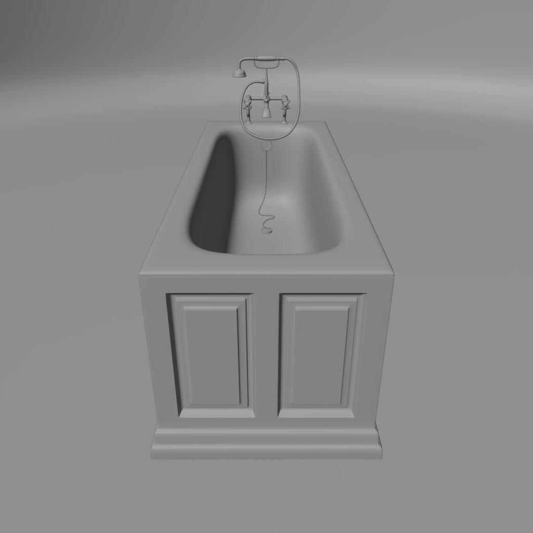Vintage Bathtub 3D Model – Low Poly Glazed Ceramic Design, FBX, OBJ - View 9