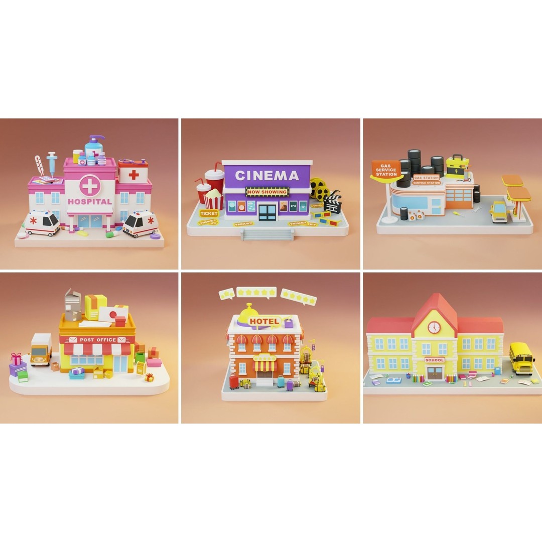 Cozy Cartoon World 3D Model – Low Poly Cityscape Asset, FBX, Blender - View 10