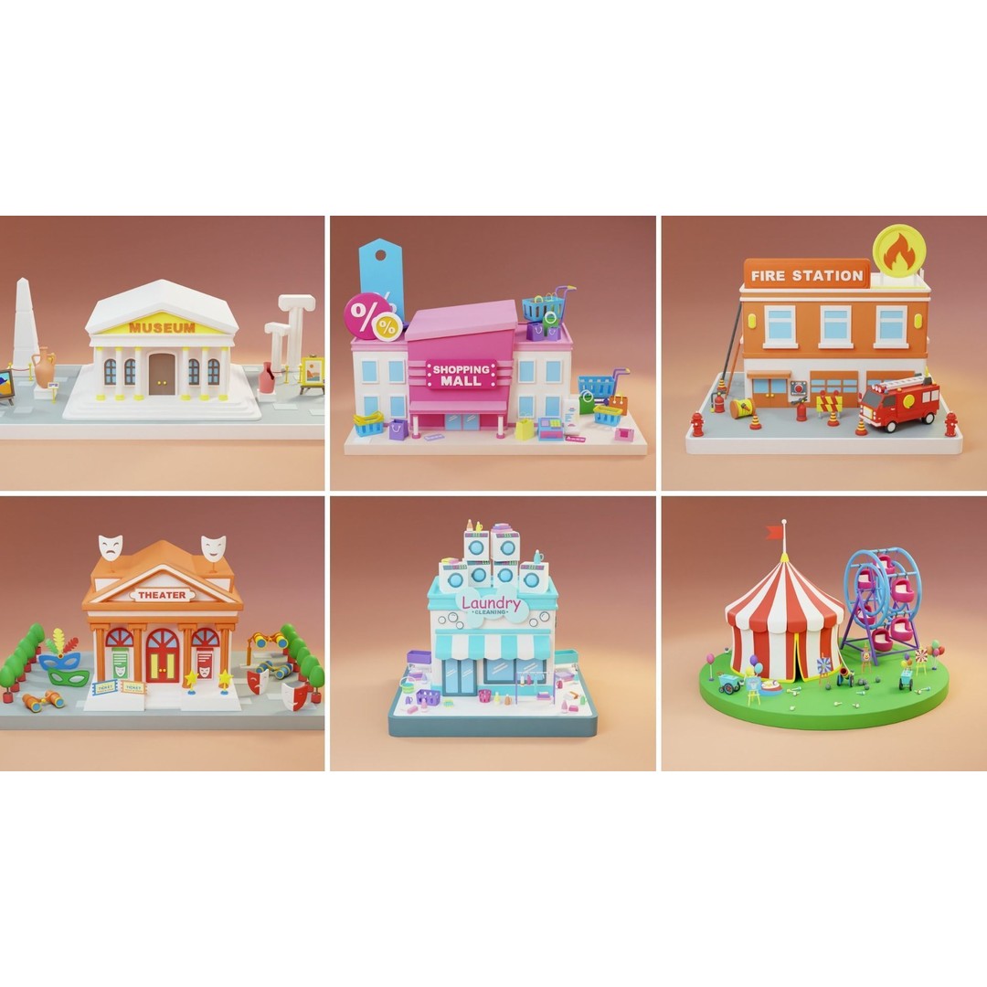 Cozy Cartoon World 3D Model – Low Poly Cityscape Asset, FBX, Blender - View 11