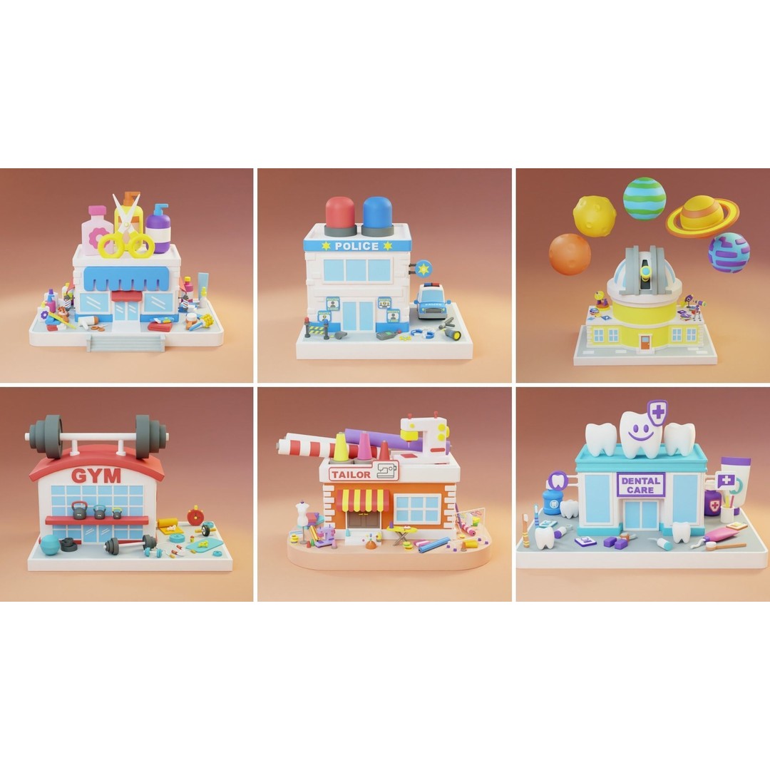 Cozy Cartoon World 3D Model – Low Poly Cityscape Asset, FBX, Blender - View 12