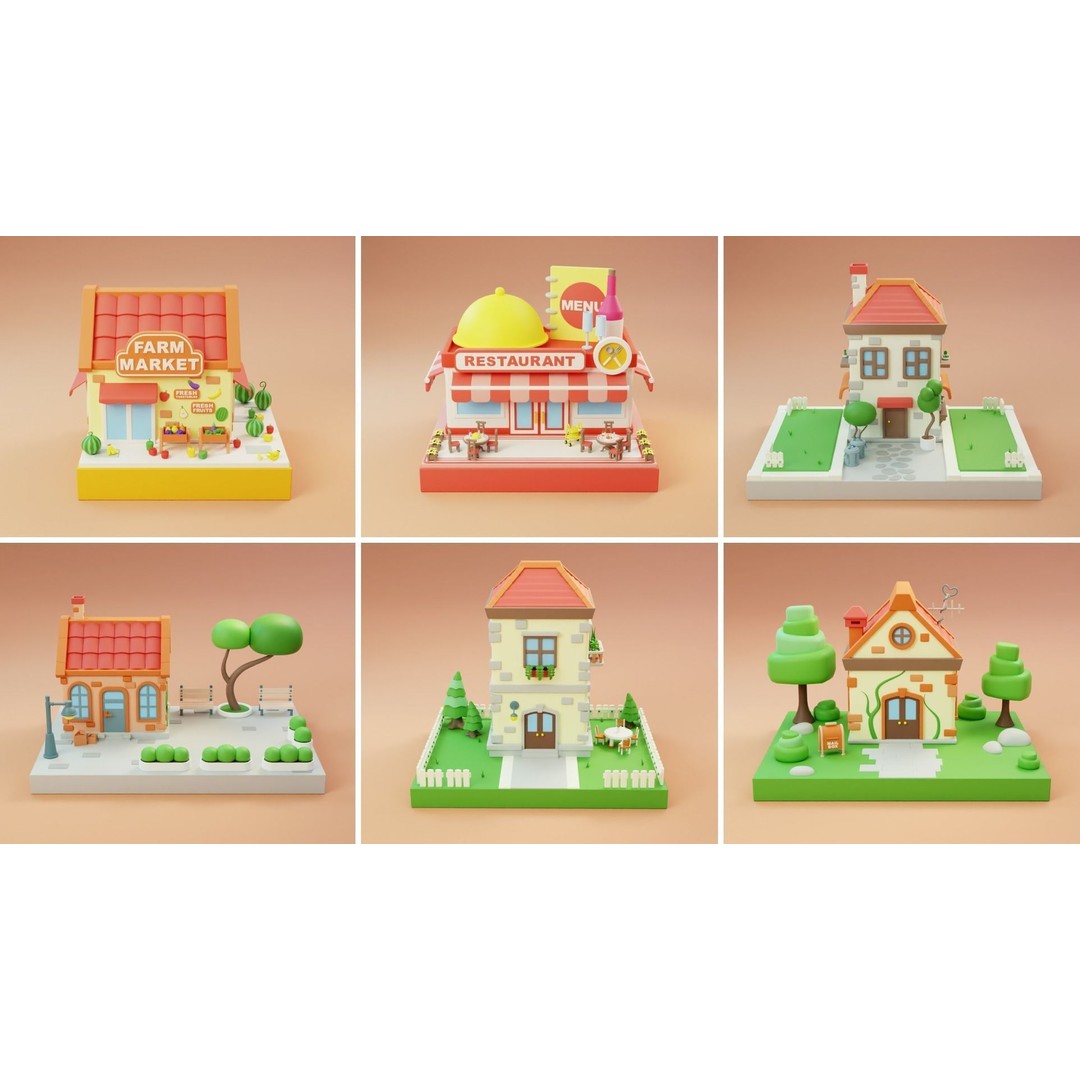 Cozy Cartoon World 3D Model – Low Poly Cityscape Asset, FBX, Blender - View 16