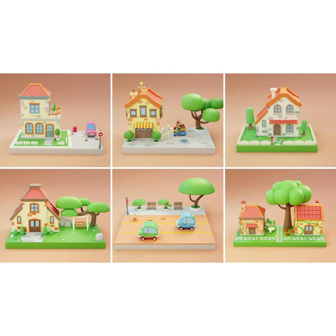 Cozy Cartoon World 3D Model – Low Poly Cityscape Asset, FBX, Blender - View 17