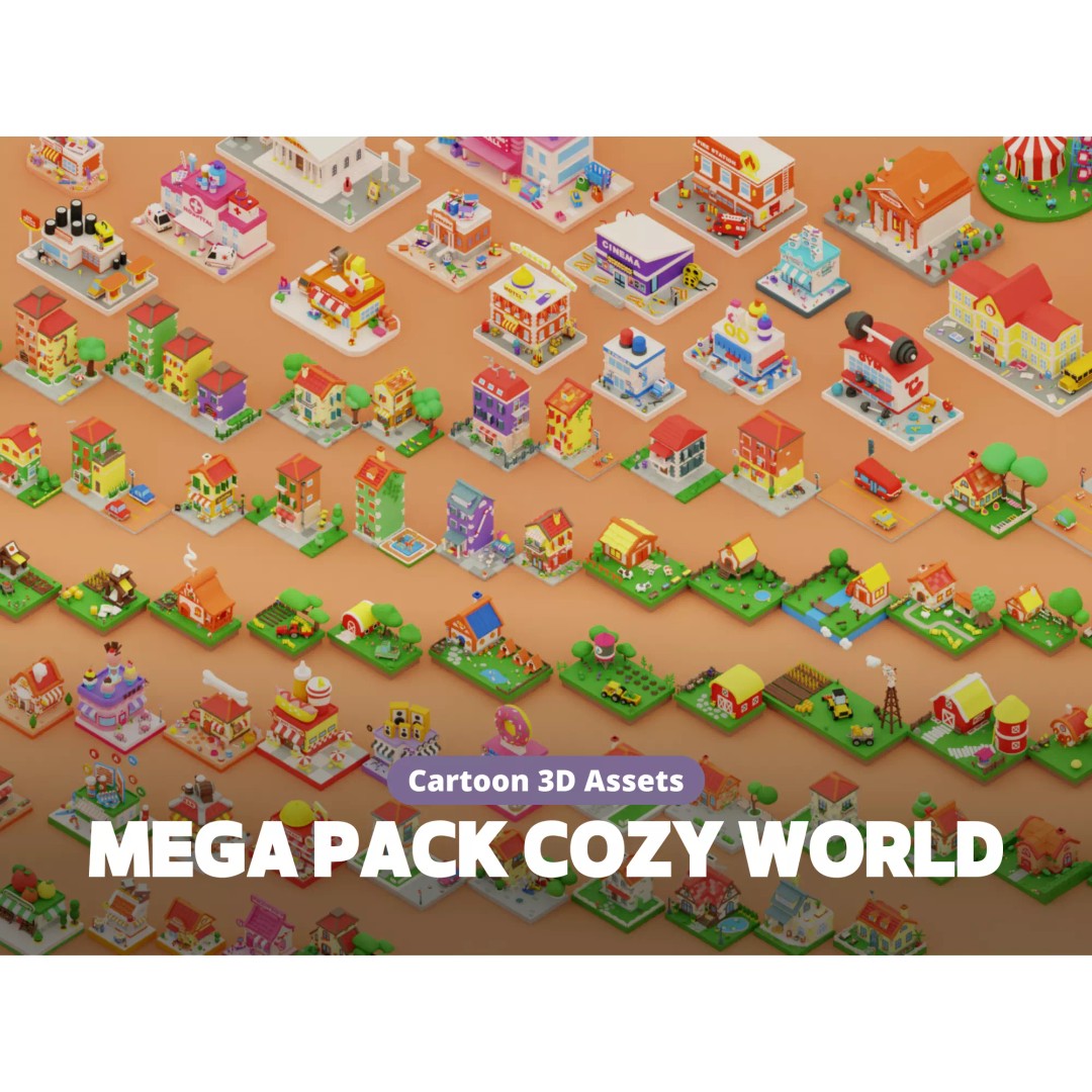 Cozy Cartoon World 3D Model – Low Poly Cityscape Asset, FBX, Blender - View 2