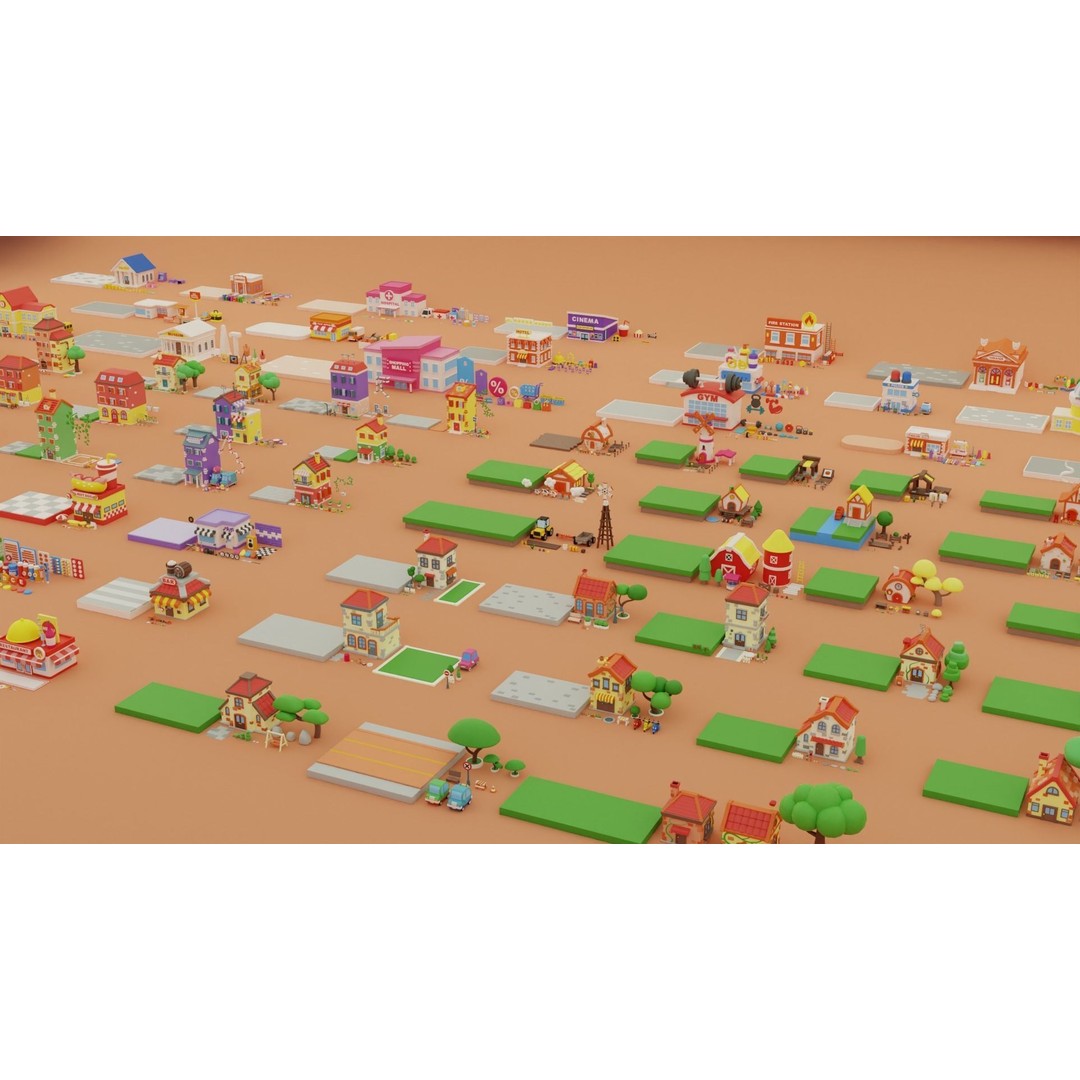 Cozy Cartoon World 3D Model – Low Poly Cityscape Asset, FBX, Blender - View 21