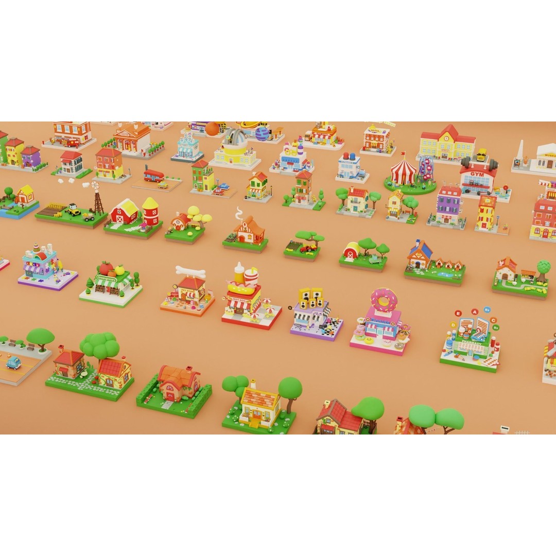 Cozy Cartoon World 3D Model – Low Poly Cityscape Asset, FBX, Blender - View 23