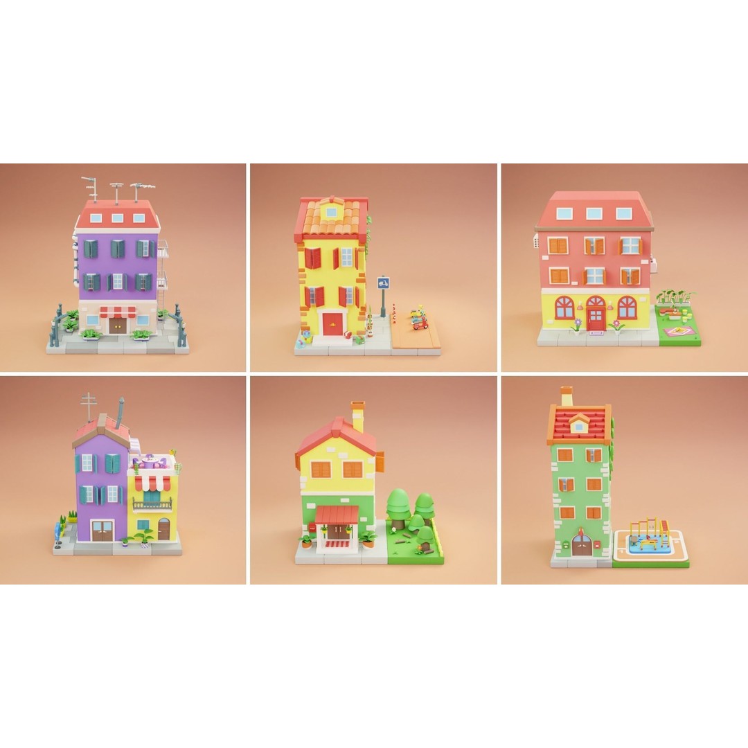 Cozy Cartoon World 3D Model – Low Poly Cityscape Asset, FBX, Blender - View 5