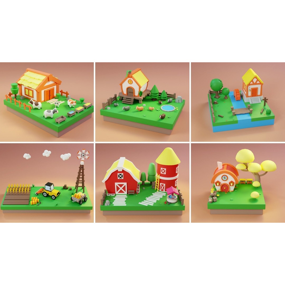 Cozy Cartoon World 3D Model – Low Poly Cityscape Asset, FBX, Blender - View 7