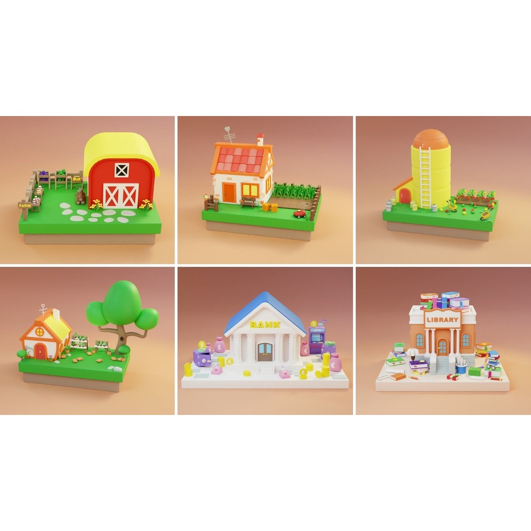 Cozy Cartoon World 3D Model – Low Poly Cityscape Asset, FBX, Blender - View 9