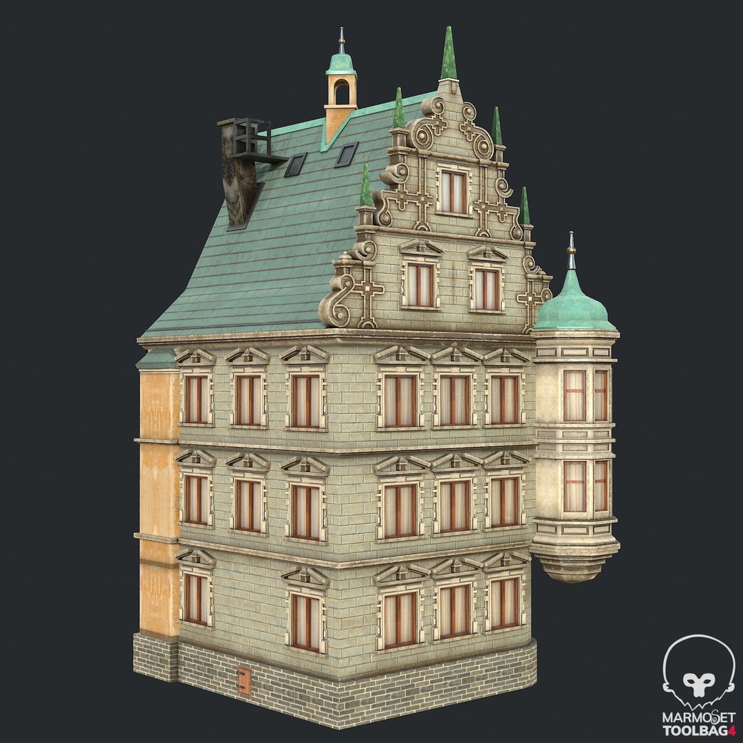 Victorian Corner Apartment 3D Model – Low Poly PBR Game Asset, FBX, OBJ - View 9
