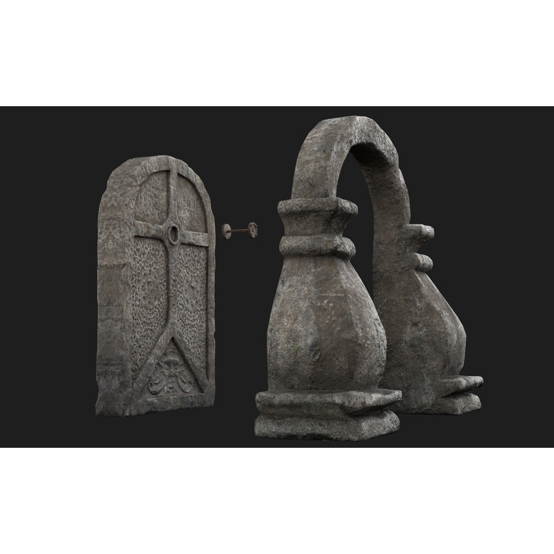 Stone Door 3D Model – Low-Poly Architectural Asset, FBX - View 11