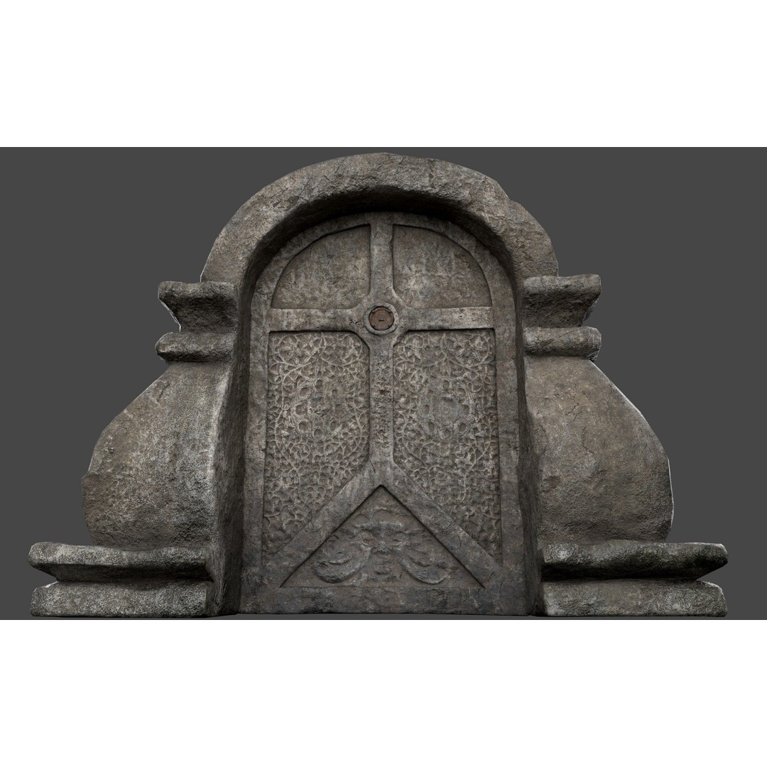 Stone Door 3D Model – Low-Poly Architectural Asset, FBX - View 3