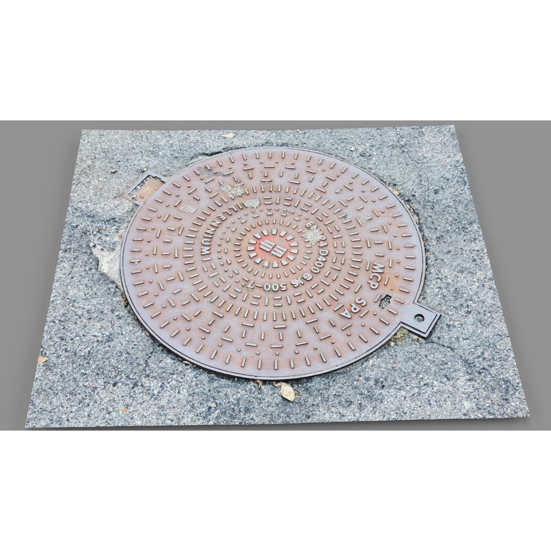 Manhole Cover 3D Model – High Poly Photorealistic Asset, PBR Textures - View 12