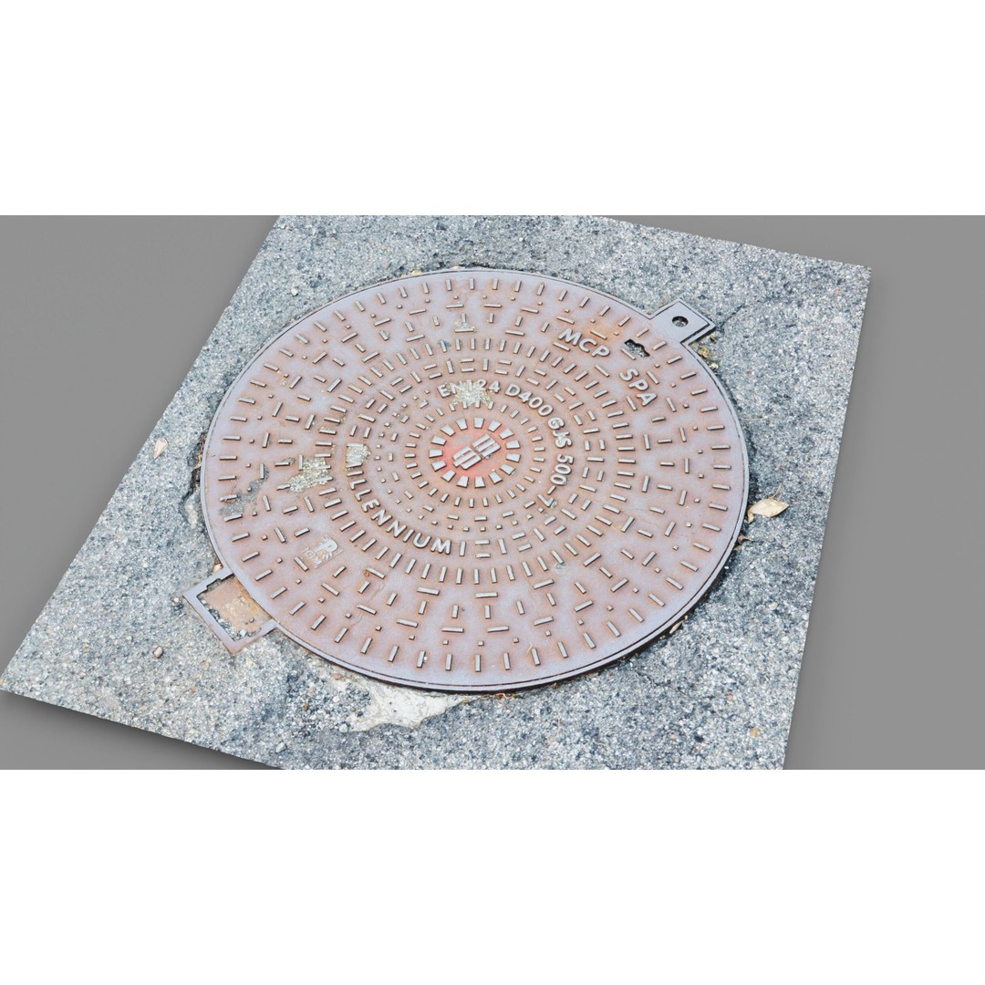Manhole Cover 3D Model – High Poly Photorealistic Asset, PBR Textures - View 14