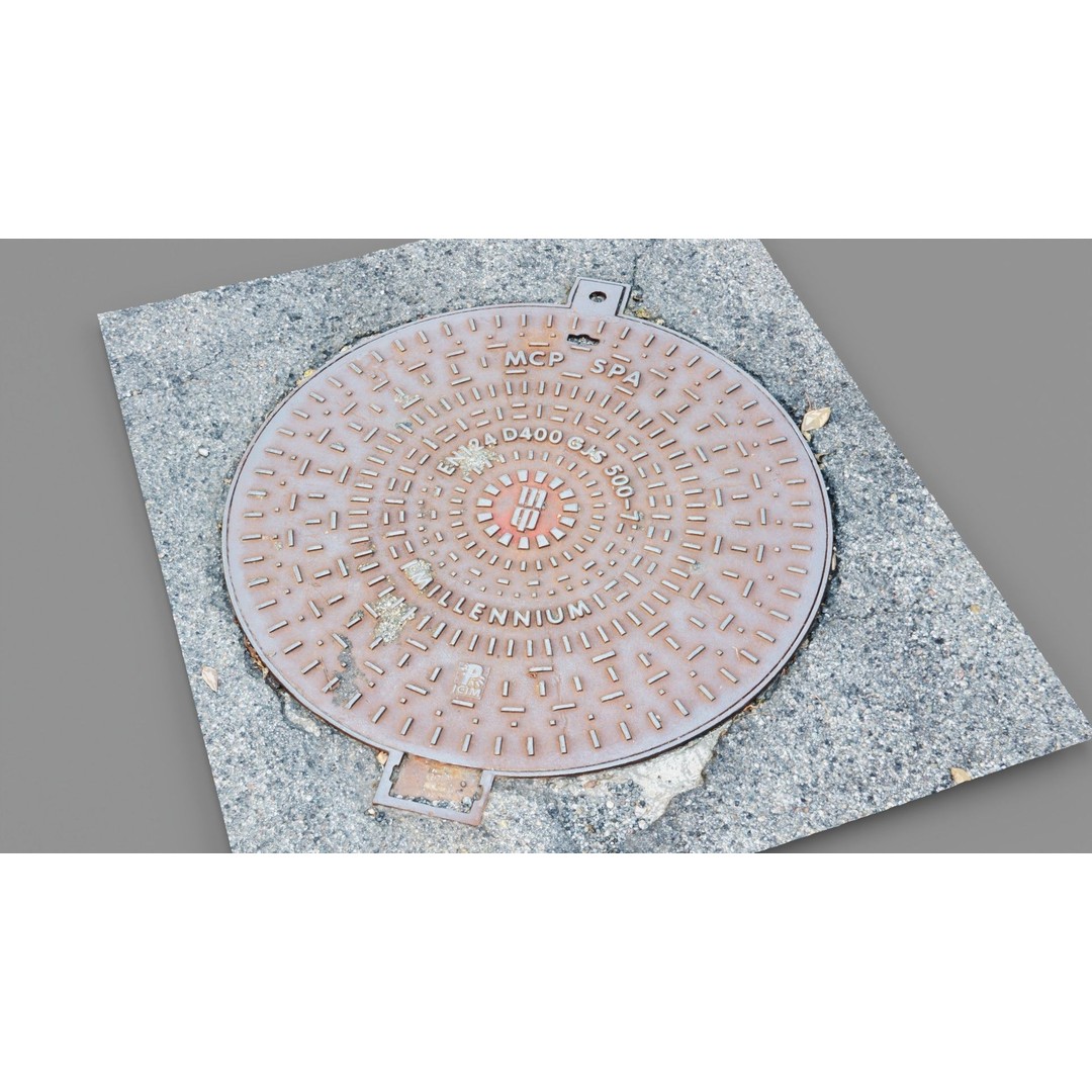 Manhole Cover 3D Model – High Poly Photorealistic Asset, PBR Textures - View 15
