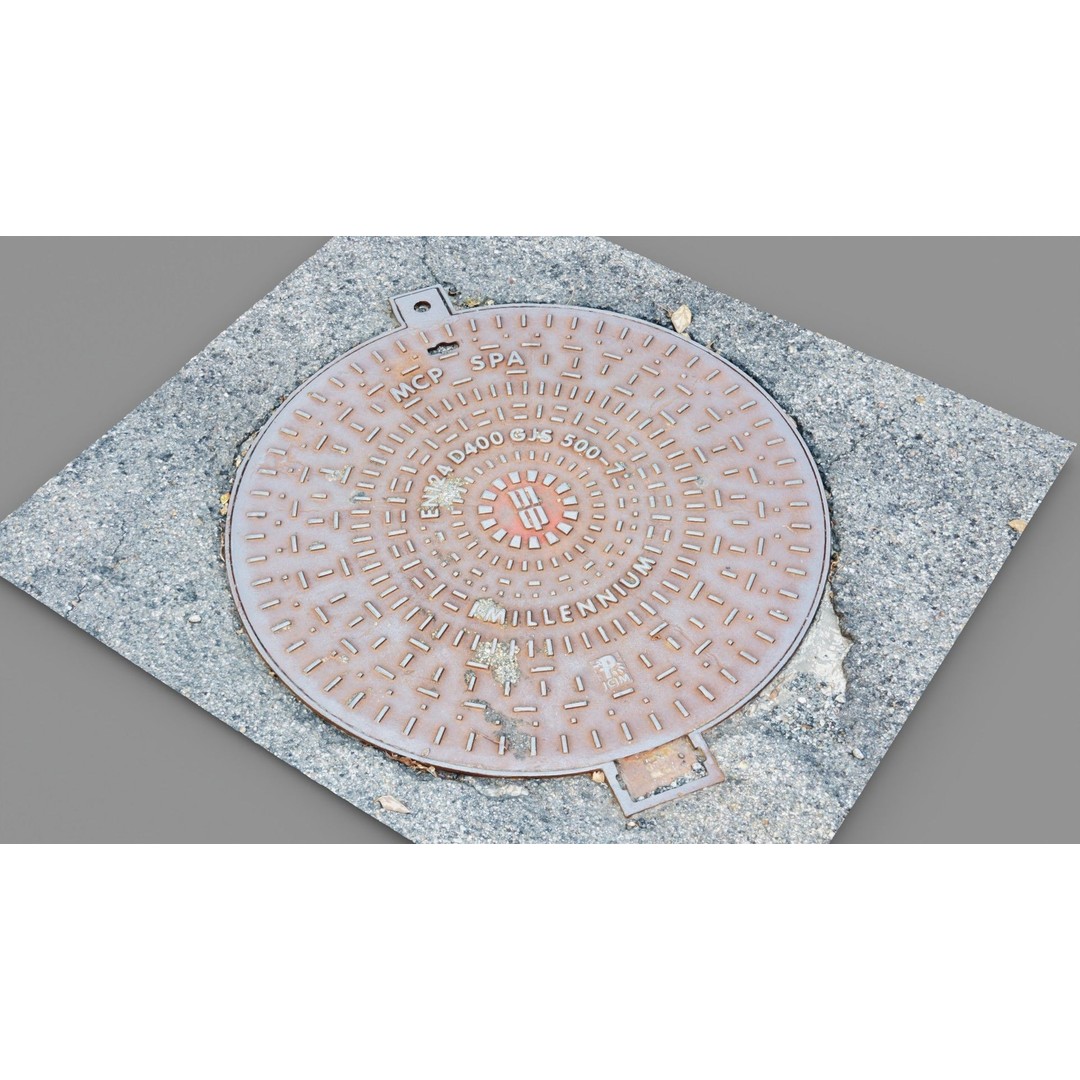 Manhole Cover 3D Model – High Poly Photorealistic Asset, PBR Textures - View 16
