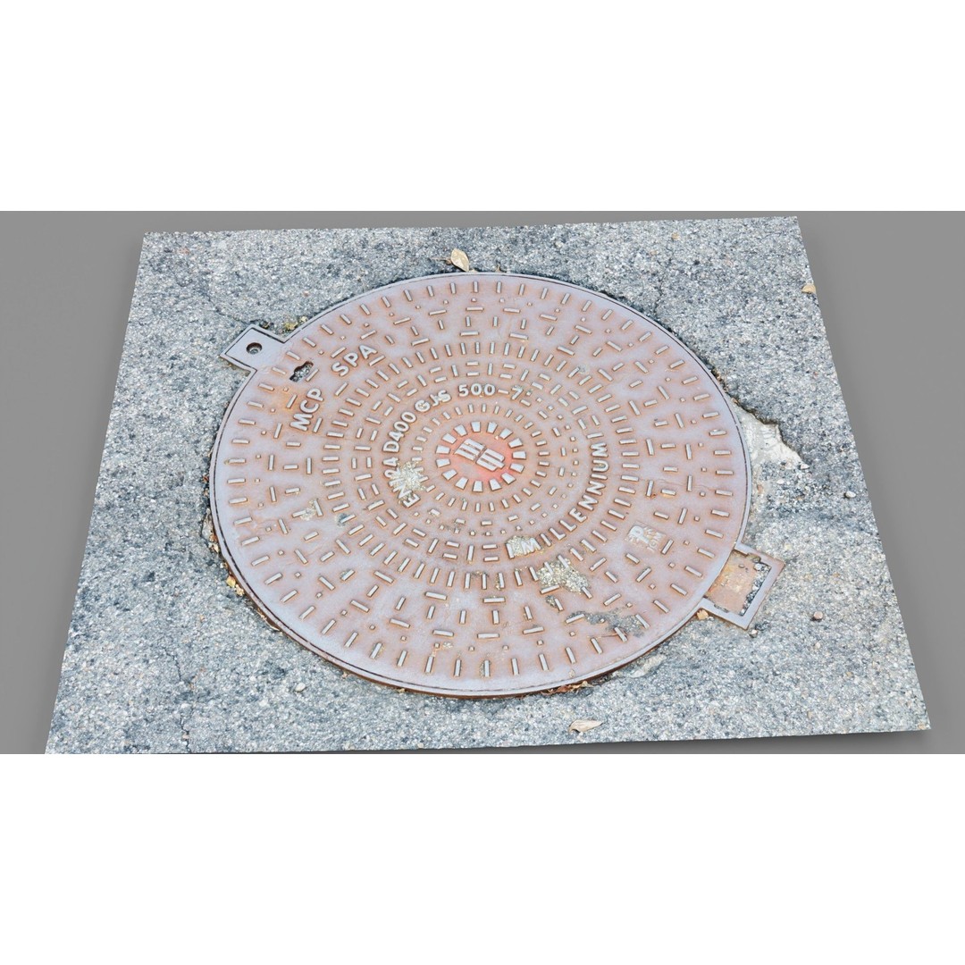 Manhole Cover 3D Model – High Poly Photorealistic Asset, PBR Textures - View 17