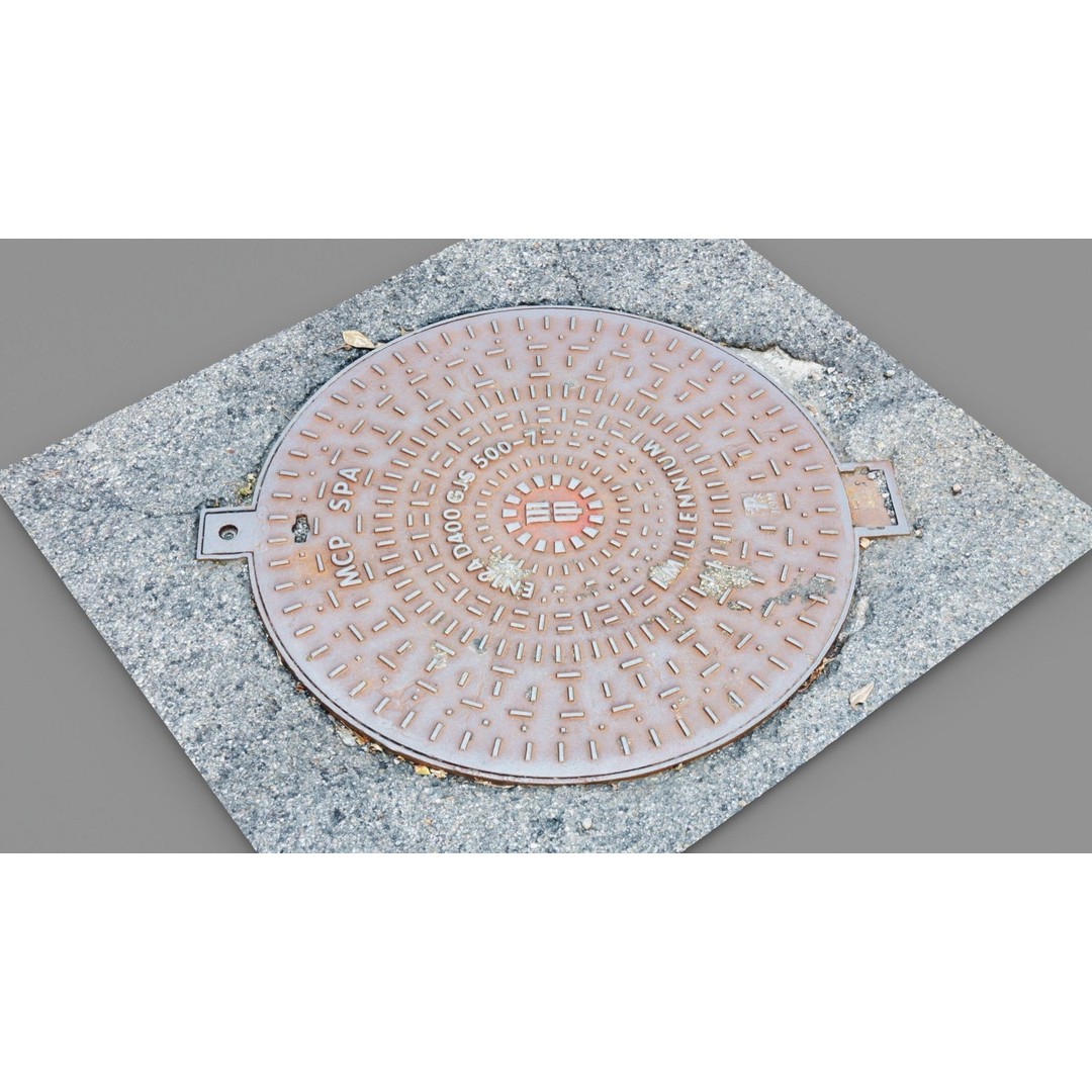 Manhole Cover 3D Model – High Poly Photorealistic Asset, PBR Textures - View 18
