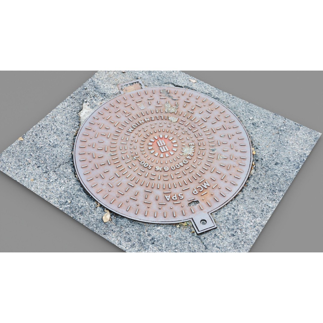 Manhole Cover 3D Model – High Poly Photorealistic Asset, PBR Textures - View 21
