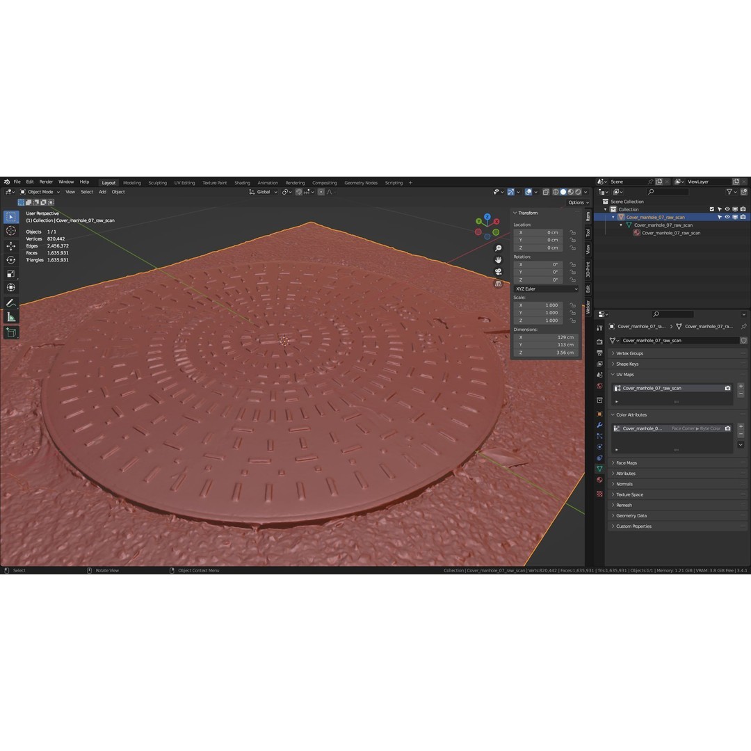 Manhole Cover 3D Model – High Poly Photorealistic Asset, PBR Textures - View 22