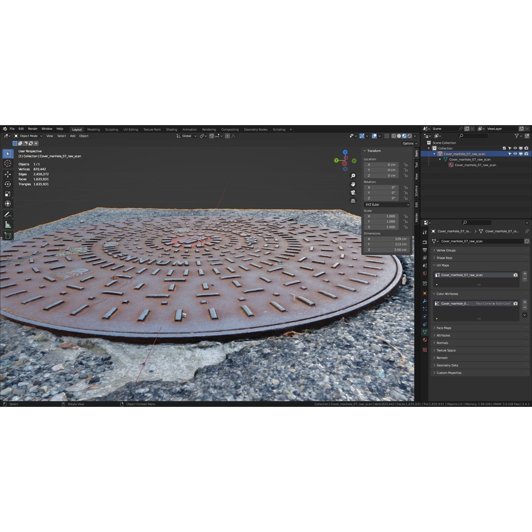 Manhole Cover 3D Model – High Poly Photorealistic Asset, PBR Textures - View 23