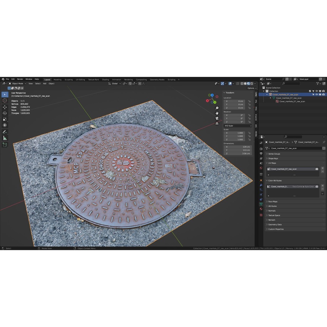 Manhole Cover 3D Model – High Poly Photorealistic Asset, PBR Textures - View 24
