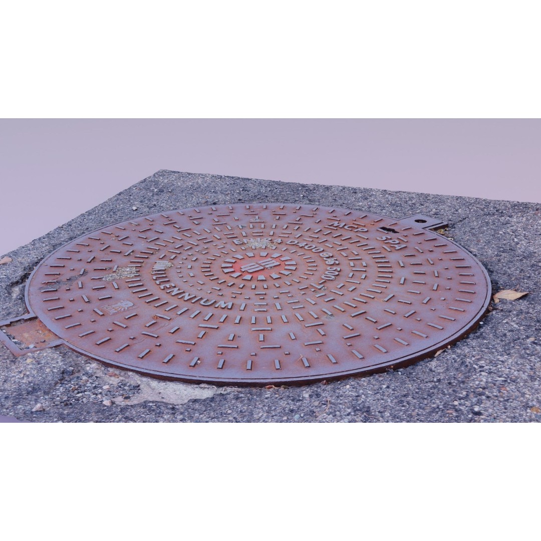 Manhole Cover 3D Model – High Poly Photorealistic Asset, PBR Textures - View 4