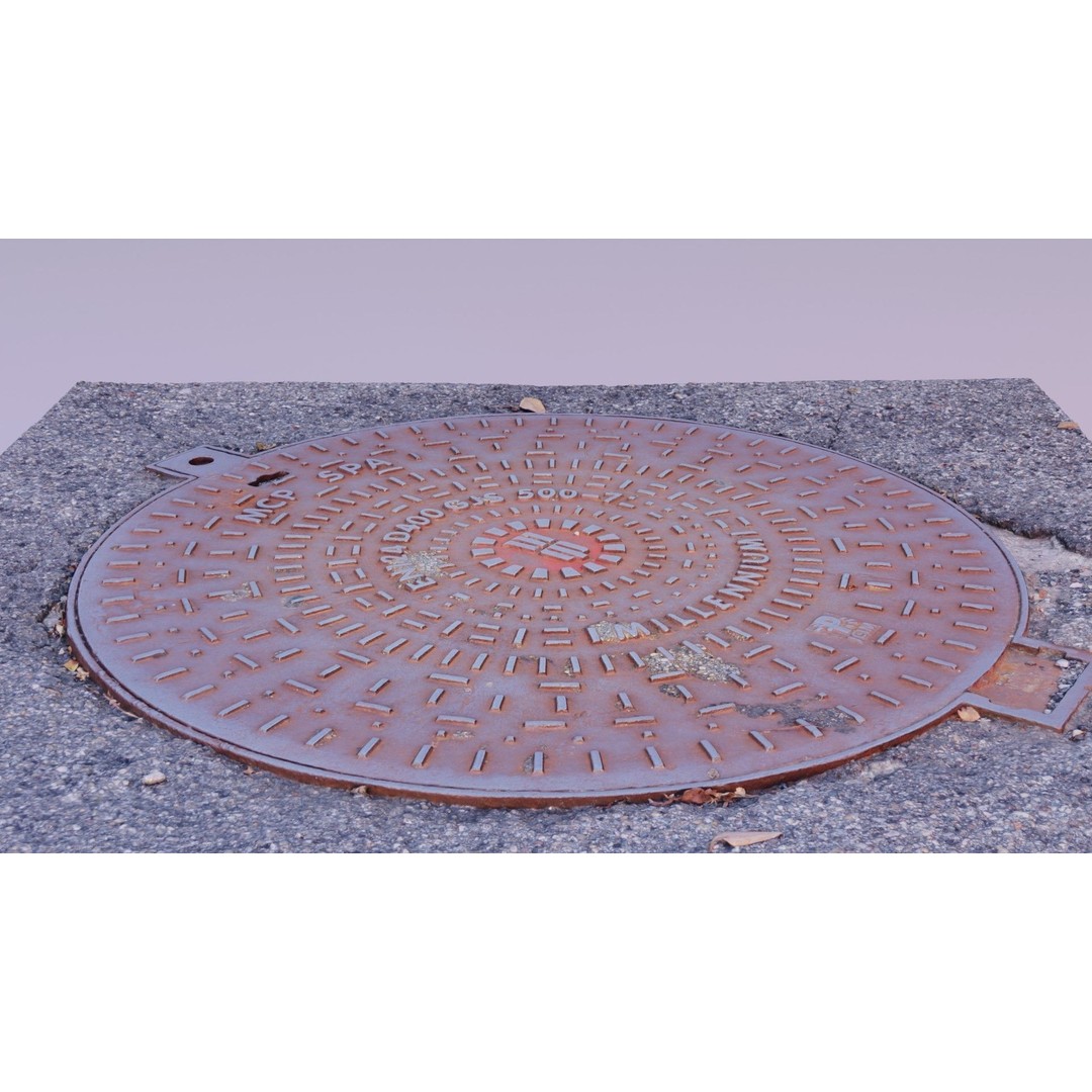 Manhole Cover 3D Model – High Poly Photorealistic Asset, PBR Textures - View 7