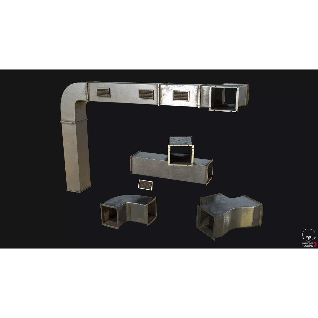 Ventilation Ducts 3D Model – Low Poly PBR Game Asset, FBX & OBJ - View 2