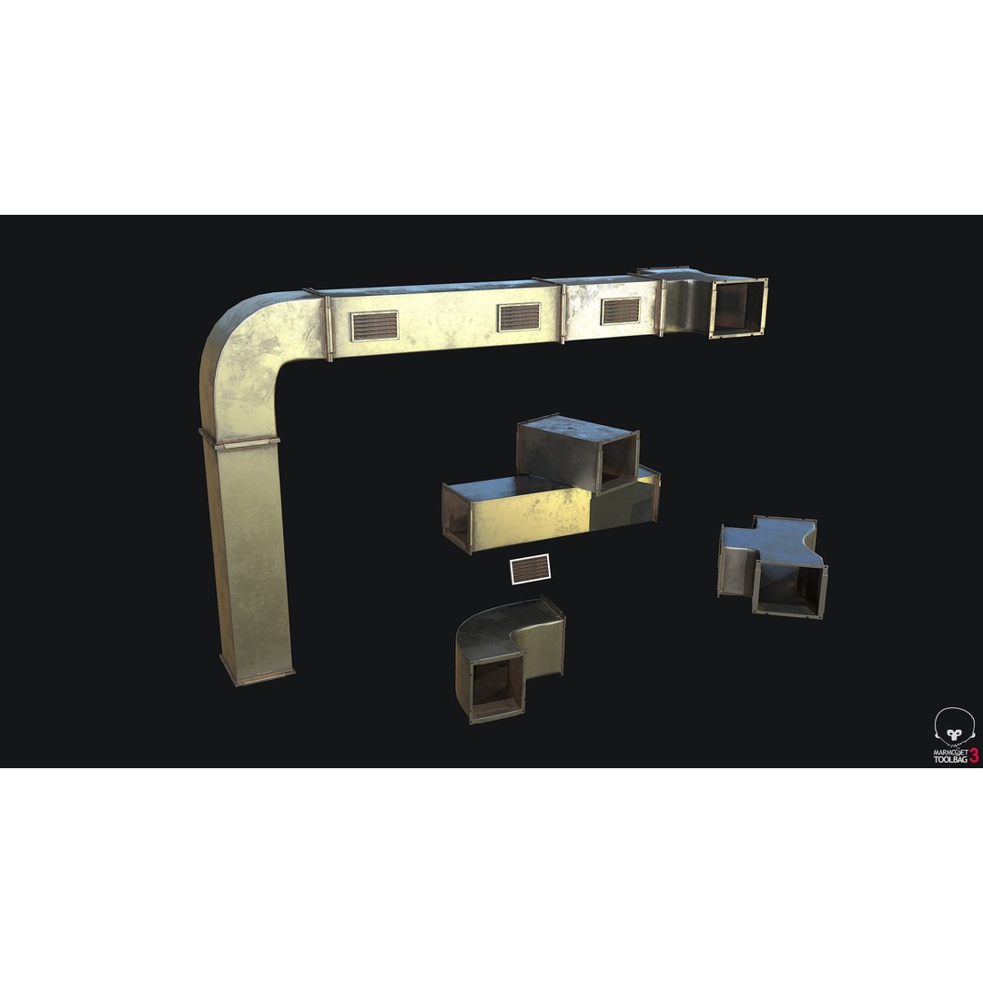 Ventilation Ducts 3D Model – Low Poly PBR Game Asset, FBX & OBJ - View 3