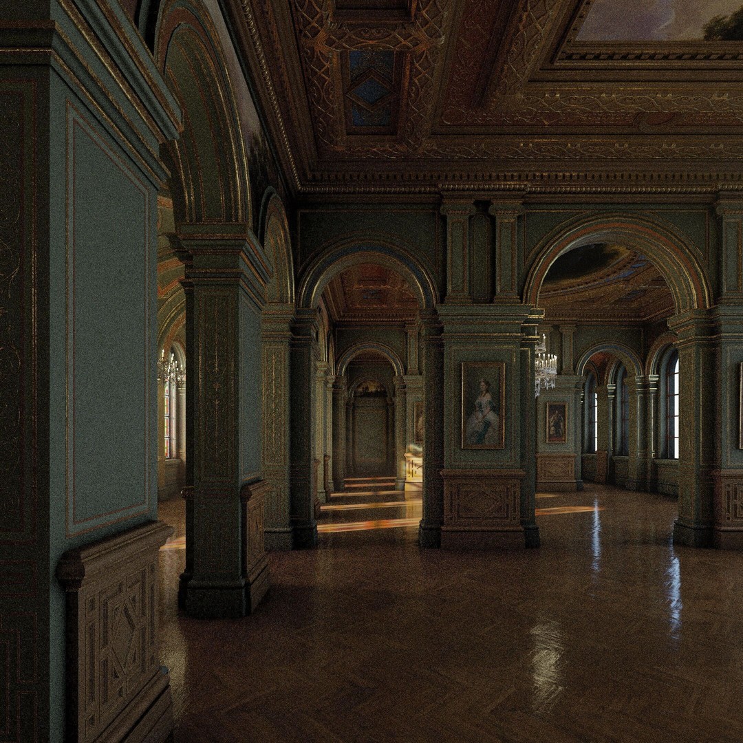 Grand Gallery 3D Model – Classical Architectural Hall, PBR Textures - View 11