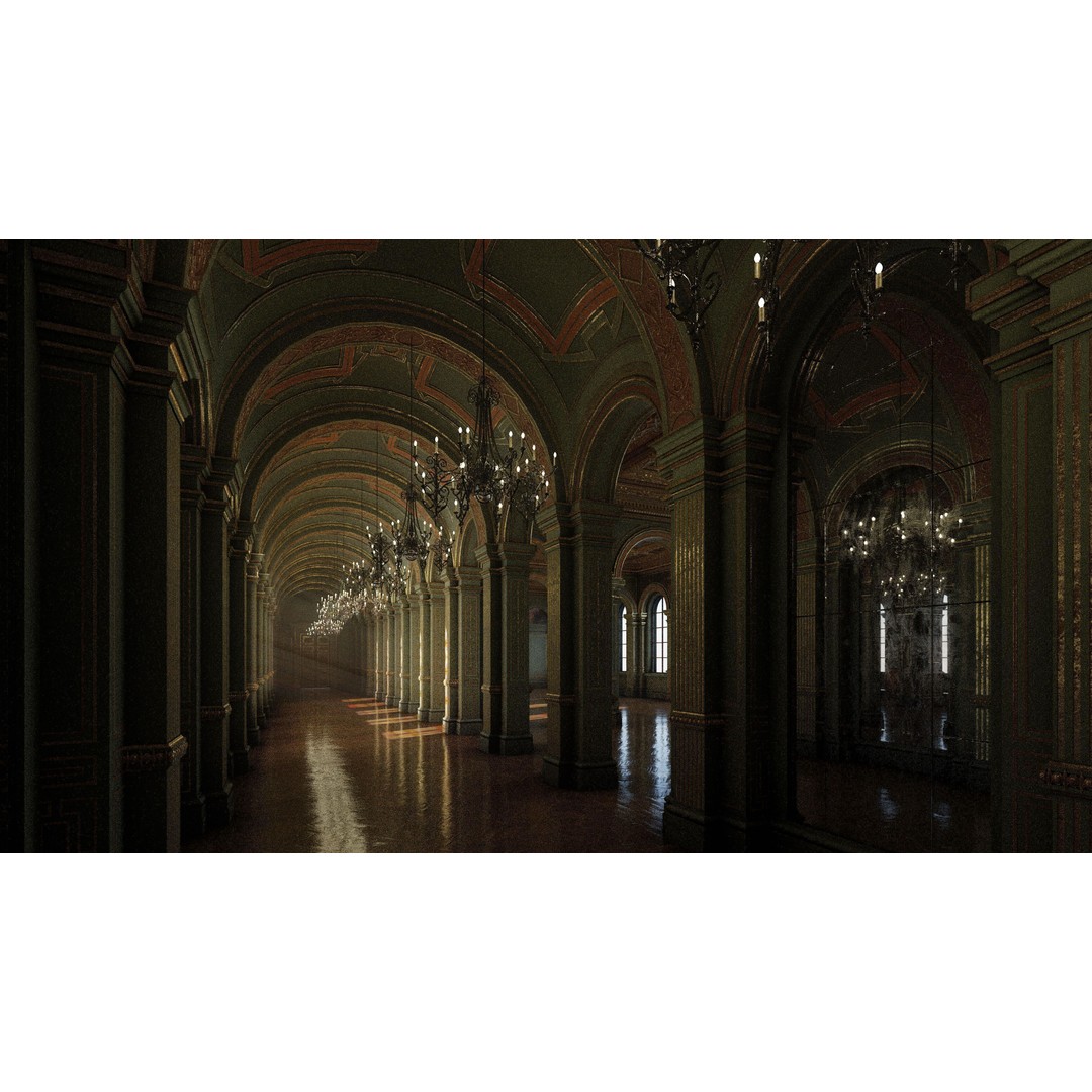 Grand Gallery 3D Model – Classical Architectural Hall, PBR Textures - View 13