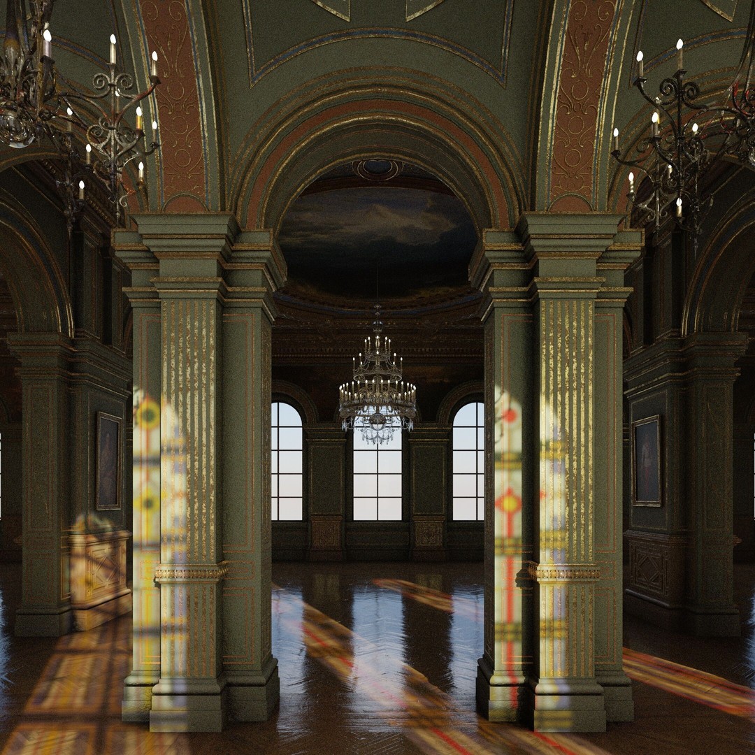 Grand Gallery 3D Model – Classical Architectural Hall, PBR Textures - View 16