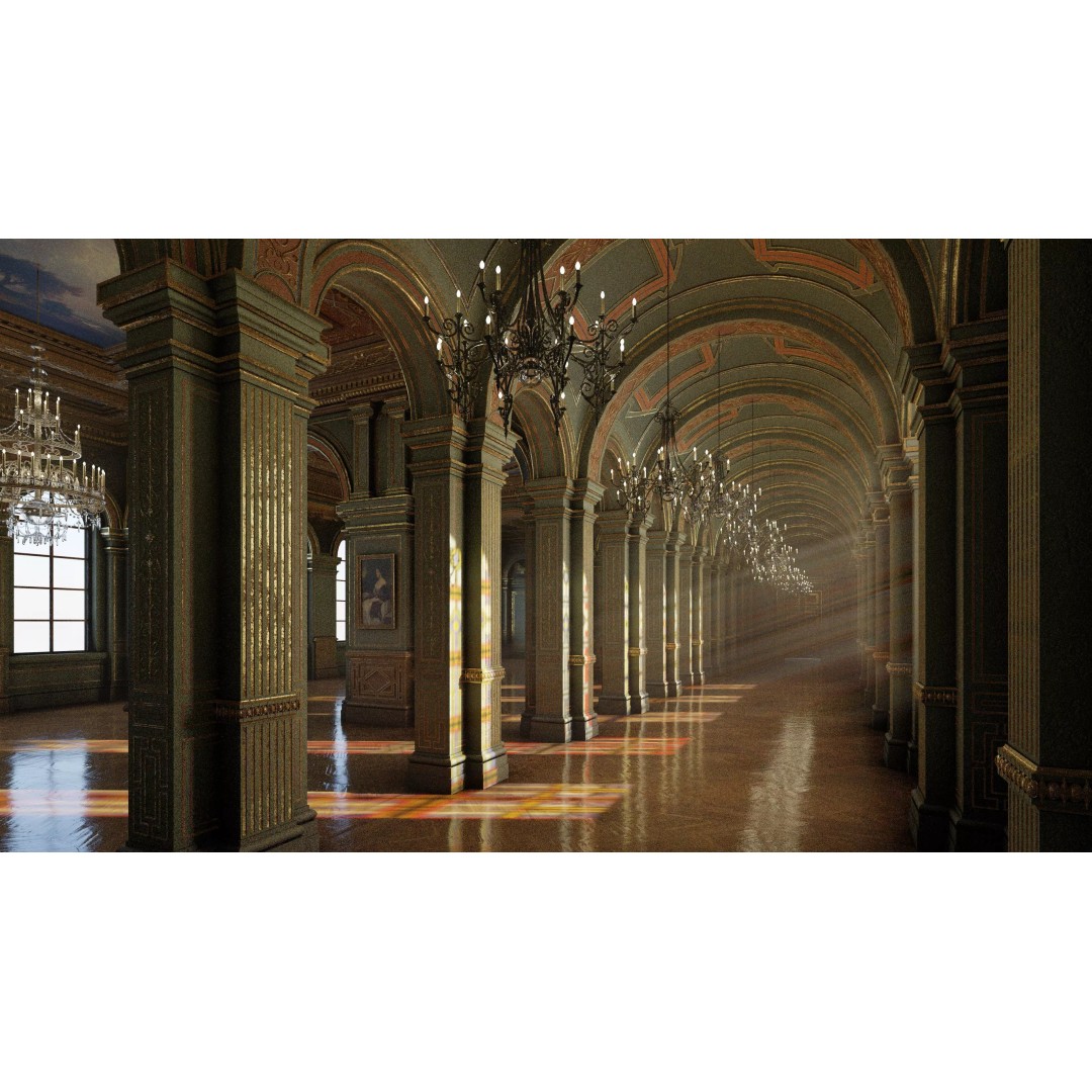 Grand Gallery 3D Model – Classical Architectural Hall, PBR Textures - View 2