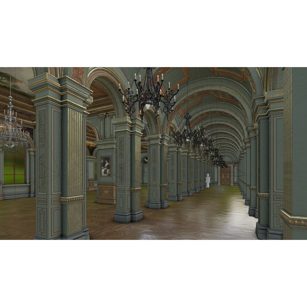Grand Gallery 3D Model – Classical Architectural Hall, PBR Textures - View 21
