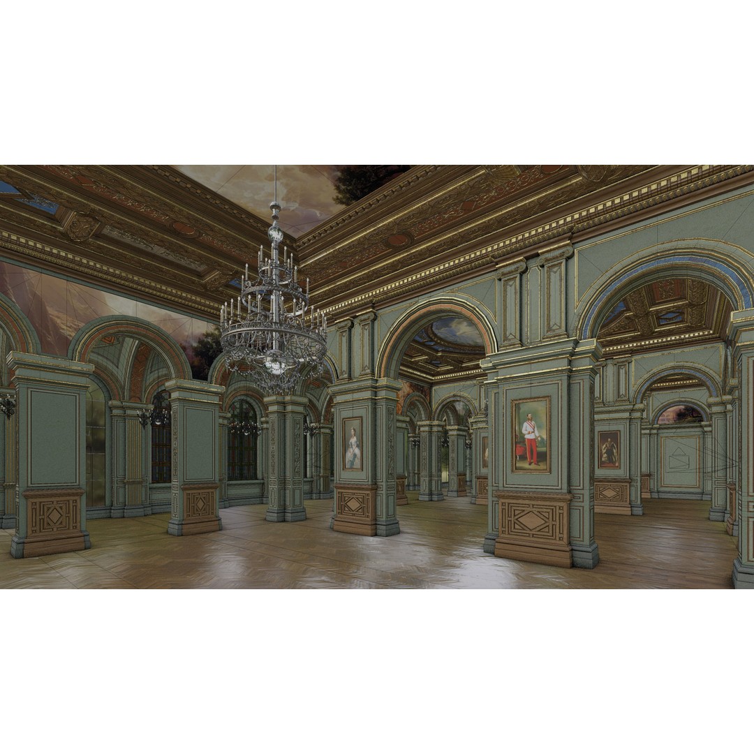 Grand Gallery 3D Model – Classical Architectural Hall, PBR Textures - View 24