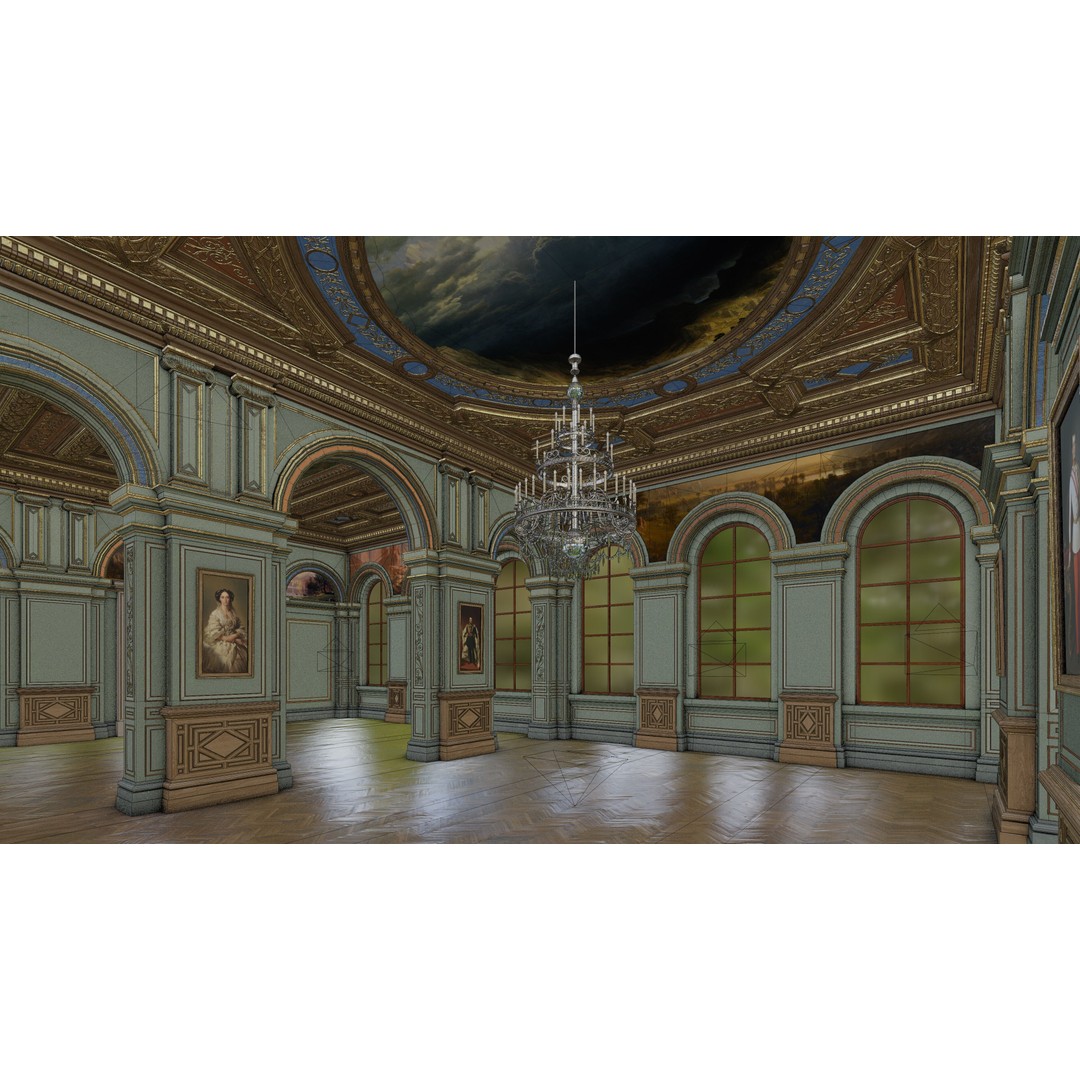 Grand Gallery 3D Model – Classical Architectural Hall, PBR Textures - View 25